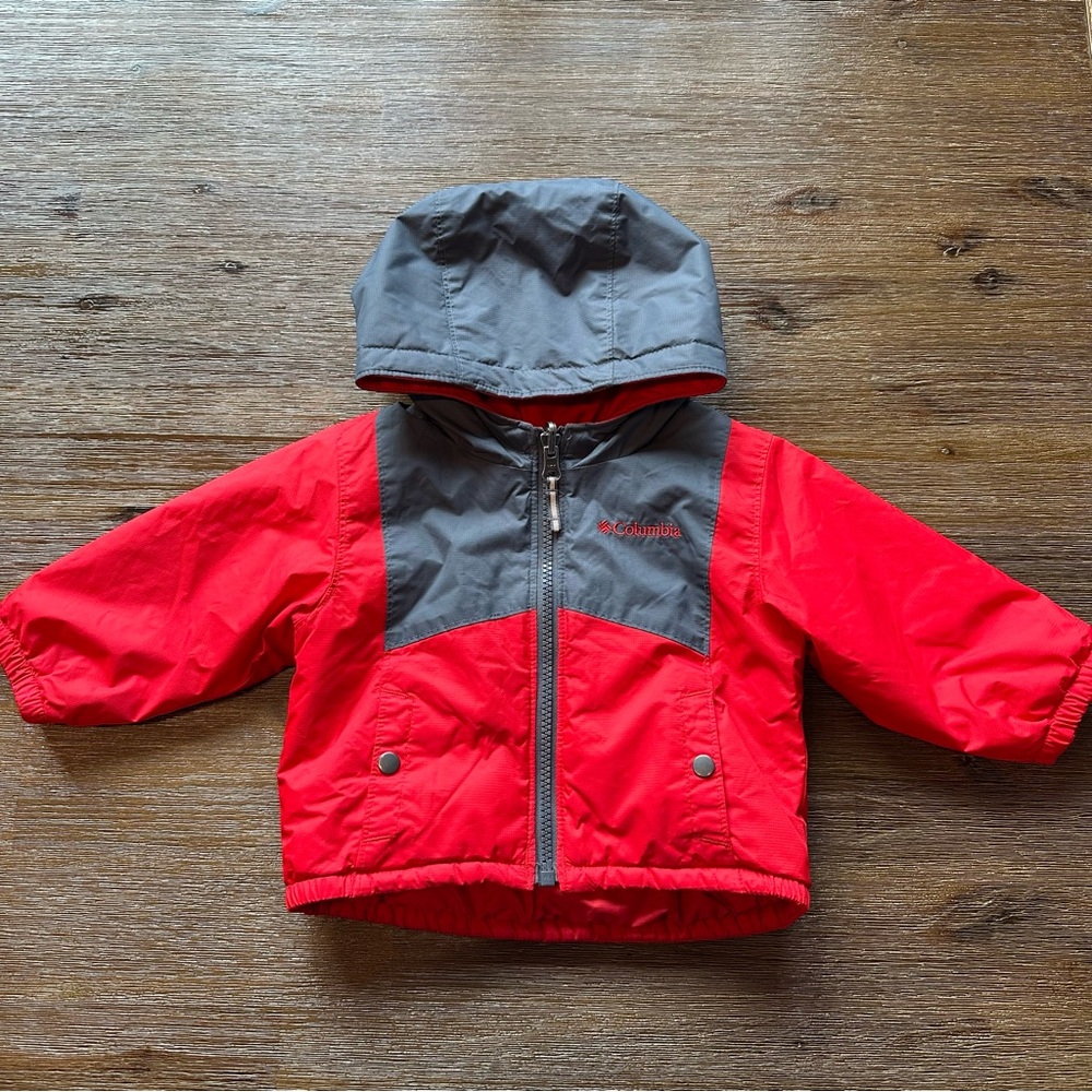 Columbia baby reversible red & grey jacket size 6-12 months